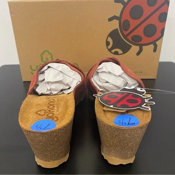 YOKONO Women’s Canela Suede Cross Band Padded Wedge Sandals Brick Size 7.5 - Picture 3 of 6